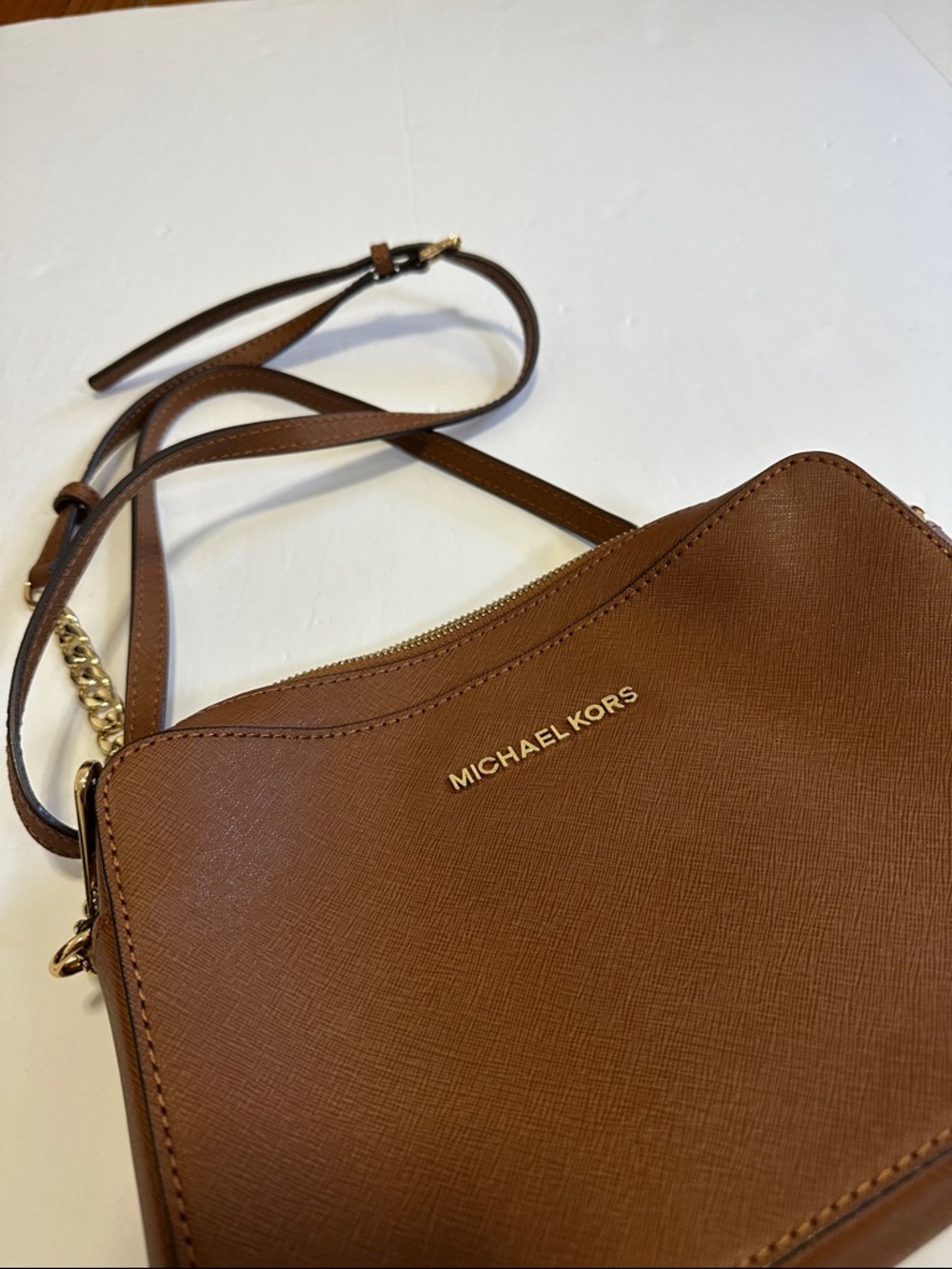 Michael Kors Cognac Saffiano Crossbody Bag with Gold Hardware